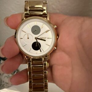 DKNY Men's Watch in Gold and White with Black Accents